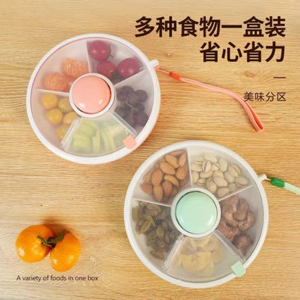 Round Rotating Lunch Box with Lid, Portable for Carrying Children's Snacks and Fruit Plates, Sealed Dry Fruit Tray, Moisture-Proof and Portable