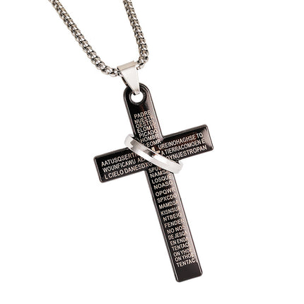 Cross-border Hot Cross with Circle Pendant Necklace Personalized Punk Hip Hop Stainless Steel Chain Long Men's and Women's sweater chain