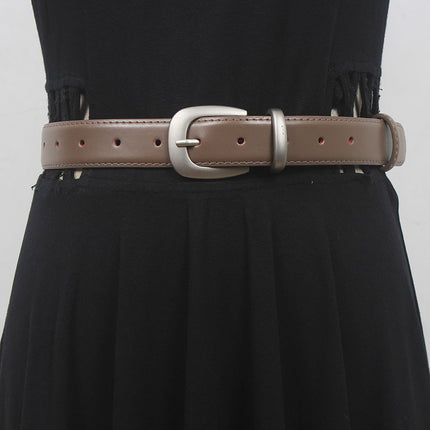 French simple all-match Belt Women's distressed silver buckle two-layer cowhide belt with mop pants jeans shorts New