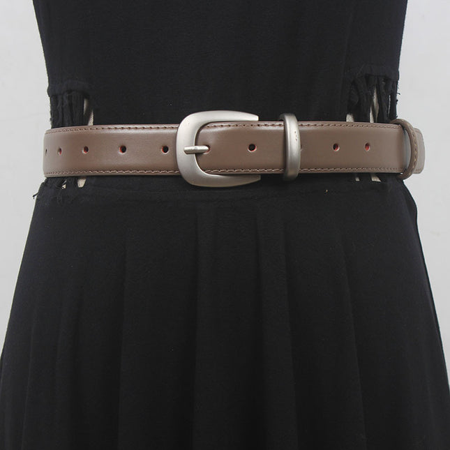 French simple all-match Belt Women's distressed silver buckle two-layer cowhide belt with mop pants jeans shorts New