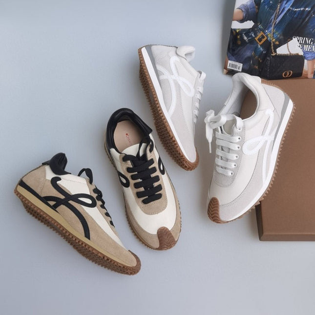 Non-standard retro German training shoes thick-soled sports casual shoes new color matching lace-up argan shoes all-match leather white shoes