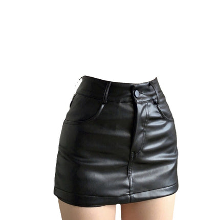 Black Versatile High Waist PU Leather Pants Women's 2024 Autumn New Slimming High-end Light Luxury Short Skirt Skirt Outer Wear