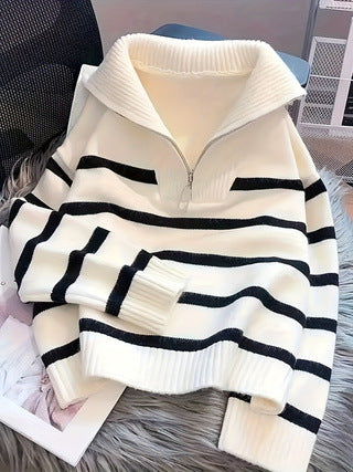 2025 Hot-Selling Fashionable Versatile Casual Striped Pullover Cross-Border Platform Supply Chain