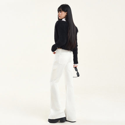 American-style High Street Tooling Micro-jeans Women's 2024 Winter New Low Waist Loose Slimming Wide-leg Flared Pants