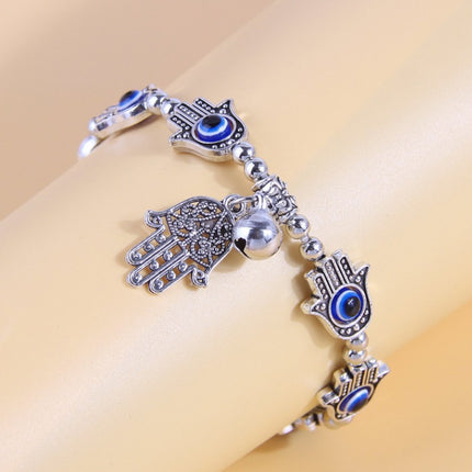 Aliexpress Hot Selling Retro Fatima's Hand Bell Pendant Alloy Bracelet Devil's Eye Lucky Tassel Jewelry