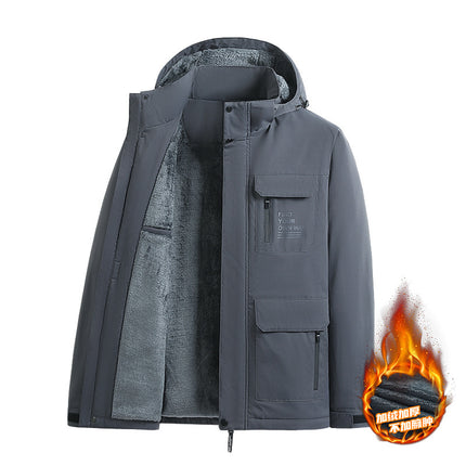 Cross-border outdoor fleece-lined thickened jacket men's fleece-lined thickened warm winter single layer cold-proof waterproof windproof New