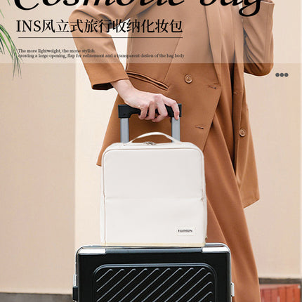 Can Be Hung on a Suitcase, Large-Capacity Makeup Bag, Pencil Case, Women's Bag, Travel Storage Bag, Pu Waterproof Makeup Brush Handbag