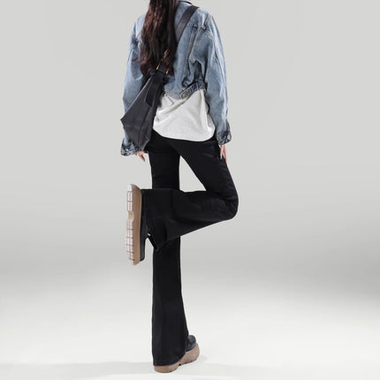 Black High-Waist Micro-Raise Jeans Women's Trendy All-Match New Slim-Fit Hip Slimming Stretch Horseshoe Pants