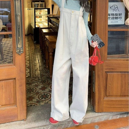 Retro Age-Reducing Overalls for Women Spring and Summer 2025 New Loose Lazy Style Wide-Leg One-Piece Jeans