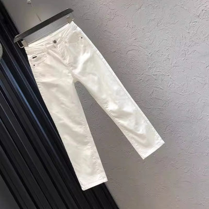White Straight Jeans 2024 Summer Thin Elastic High Waist Slim Casual Nine-Point Cigarette Pipe Pants for Small People