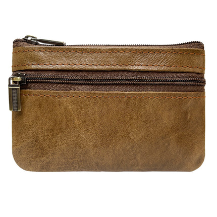 Hot Selling Genuine Leather Zipper Coin Purse Creative Korean Style Crazy Horse Cowhide Coin Bag Car Key Bag Bus Card Bag