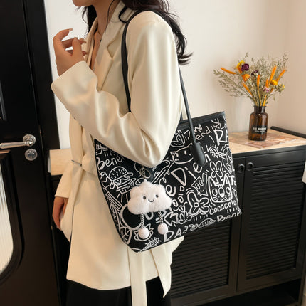 Graffiti Canvas Bag Women's 2025 Summer New Casual Shoulder Bag Large Capacity Student Class Commuting Tote Bag