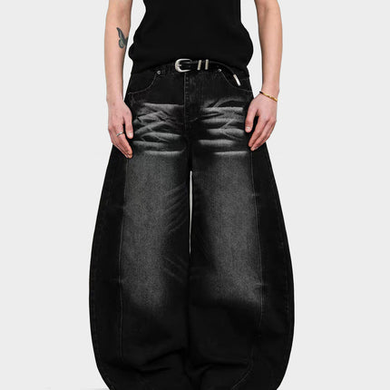 American Retro Washed Whiskered Wide-Leg Scimitar Jeans for Men and Women, Floor-Length Slimming Cleanfit Jeans