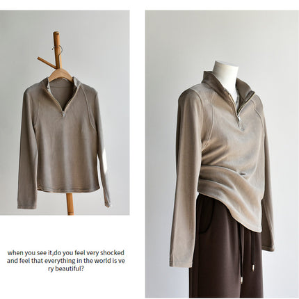 【High Warmth Fleece Sweater】26 Spring/Winter New Women's Faux Wool Thickened Mid-High Collar Brushed Long Sleeve Sweatshirt Fleece Sweater