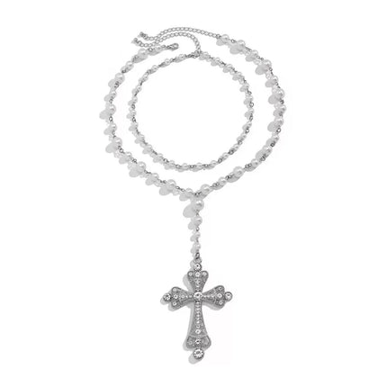 Multi-layer Stacked Cross Pearl Necklace Women's Clavicle Chain chocker Accessories Woolen Chain Long Exaggerated Jewelry