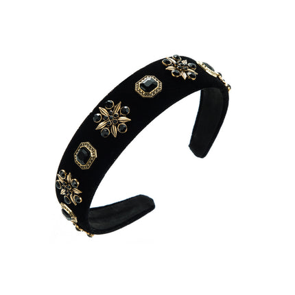 European and American Retro Elegant Elegant Hair Band Alloy Rhinestone Pearl Wide Edge Hair Card Internet Celebrity All-match Pressure Hair Headband Hair Accessories