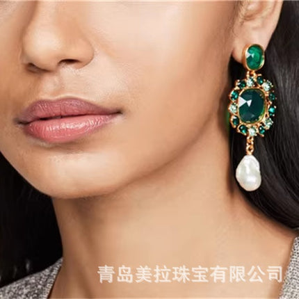 Oscar European and American Retro Colorful Palace Style Niche Design Glazed Baroque Pearl Earrings Medieval Earrings for Women
