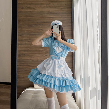 Japanese-Style Sexy Cream Sweetheart Maid Outfit Blue Pure Lolita Dress