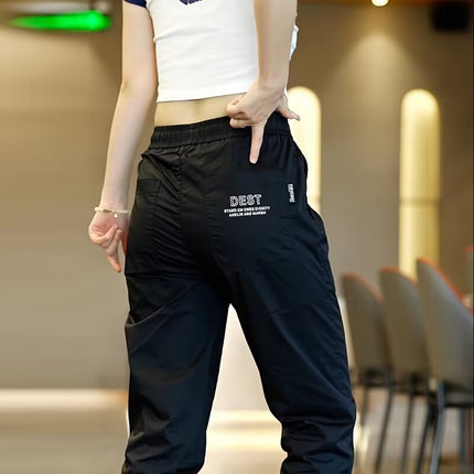 2024 ice silk summer work wear back pocket toe quick-drying casual pants men's loose plus size sports pants