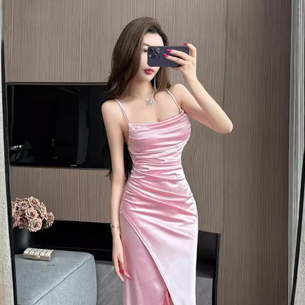 Night Spice Girls Women's Sexy Satin Beauty Evening Dress Elegant Foot Bath Sauna Technician Night Shop Sling dress
