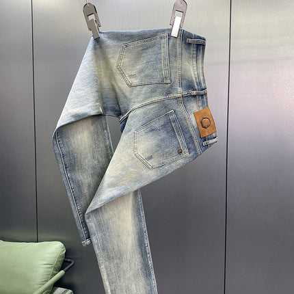 Light Luxury light blue Jeans Men's Slim Fit Small Foot Stretch Spring and Autumn Stretch Casual Trousers Men's 2024 New Arrival