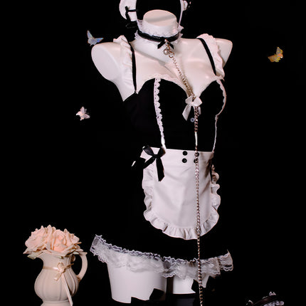 Sexy Nightgown with Breast Pads, Maid Cos Outfit, Lace Intimates, Sexy Temptation, Pure Lust Style Nightgown, High-End Qqny