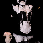 Black maid outfit + black bow stockings + leash / S