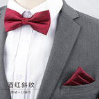 Wine Red twill bow tie + pocket towel