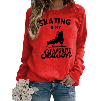 Foreign trade supply skating shoes printed round neck jacket sweater European size women's coat long sleeve cross-border