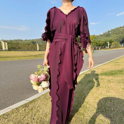 Cross-border Hot High-end Sense dress 2024 Summer New Irregular Pleated Elegant Ladies Dress Long Dress