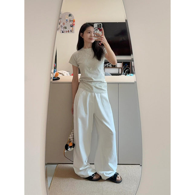 Casual White Straight-Leg Jeans for Women, Summer 2025, Thin Loose Wide-Leg Pants, Lazy Style, Petite Floor-Length Pants