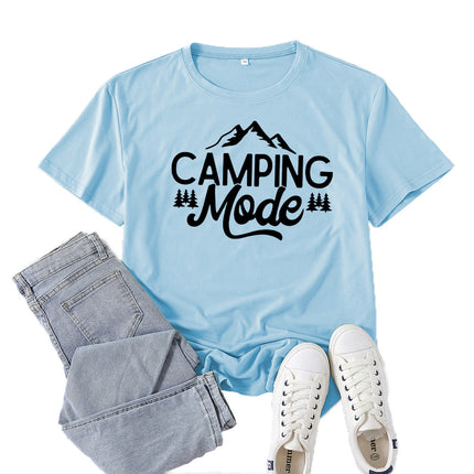 Amazon Supply Camping Mode Printed Short-Sleeved Women's Casual Summer Casual Loose Round Neck European Size