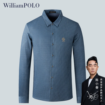 Emperor Paul Men's Vintage Vertical Striped Non-Iron Long Sleeve Shirt Men's Brushed Winter Casual Loose Lapel Shirt
