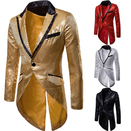 European and American Men's Clothing Autumn and Winter Sequin Decorative Design Evening Dress Tuxedo Men's Lapel Suit Xz31