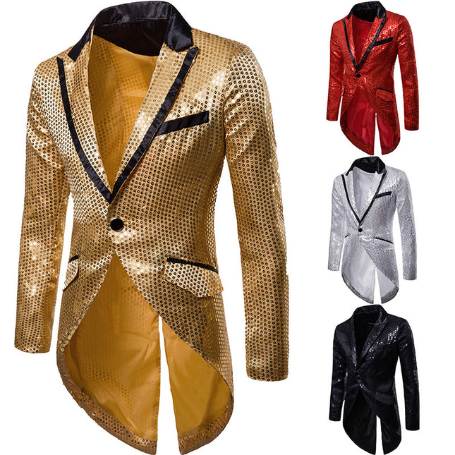 European and American Men's Clothing Autumn and Winter Sequin Decorative Design Evening Dress Tuxedo Men's Lapel Suit Xz31
