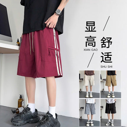 Trendy Brand Design Men's Summer Shorts with Ink Splatter Stripes, Loose Versatile Straight Five-Point Shorts, Stylish Drawstring Sports Shorts