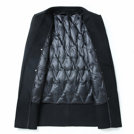 2025 Winter Men's Loose Mid-Length Removable down Liner Double-Sided Woolen Warm Coat Plus Fat Plus Size