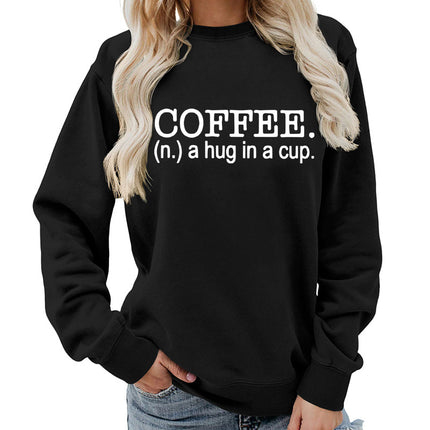 Coffee a hug printed round neck women's top vests foreign trade supply autumn and winter coat casual loose European size