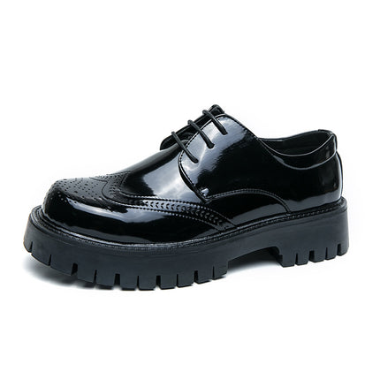 Men's Business Leather Shoes Fashion Trendy Korean Brogue Youth Thick-Soled Casual Leather Shoes British Style Groom's Shoes