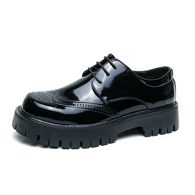 Men's Business Leather Shoes Fashion Trendy Korean Brogue Youth Thick-Soled Casual Leather Shoes British Style Groom's Shoes
