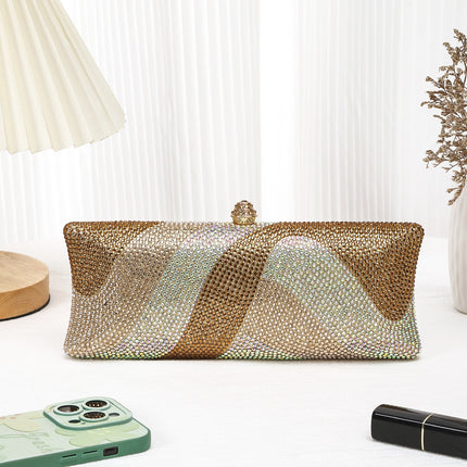 Cross-Border New Fashion Crystal Gradient Small Diamond Hollow Evening Clutch Bag Chain Shoulder Evening Bag Chain Women's Bag