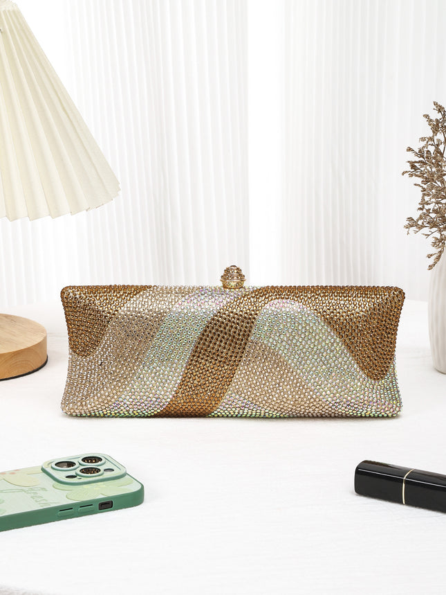 Cross-Border New Fashion Crystal Gradient Small Diamond Hollow Evening Clutch Bag Chain Shoulder Evening Bag Chain Women's Bag