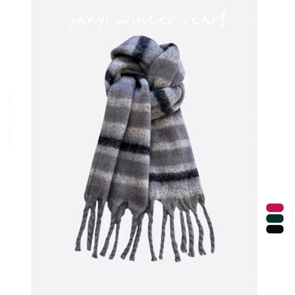 Imitation Cashmere Autumn and Winter Scarf Collection Plaid Scarf Women's Winter Thickeneded Warm Shawl Pure Color Student Scarf Cross-Border