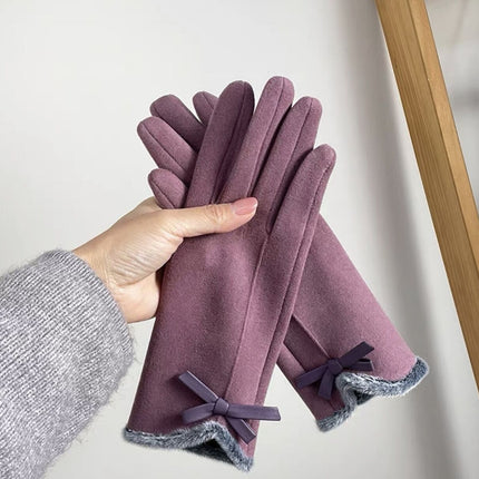 Winter Women's Velvet Thickeneded Plush German Velvet Gloves for Cycling and Driving, Warm and Touch-Screen Cold-Proof German Velvet Gloves