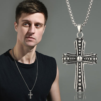 Factory Direct European and American men's titanium steel necklace retro personality cross fashion Men's pendant hip hop cross-border exclusive