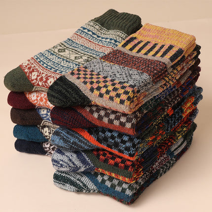 5-10 pairs of retro thick line socks men's stockings autumn and winter warm thickened men's ethnic totem socks winter
