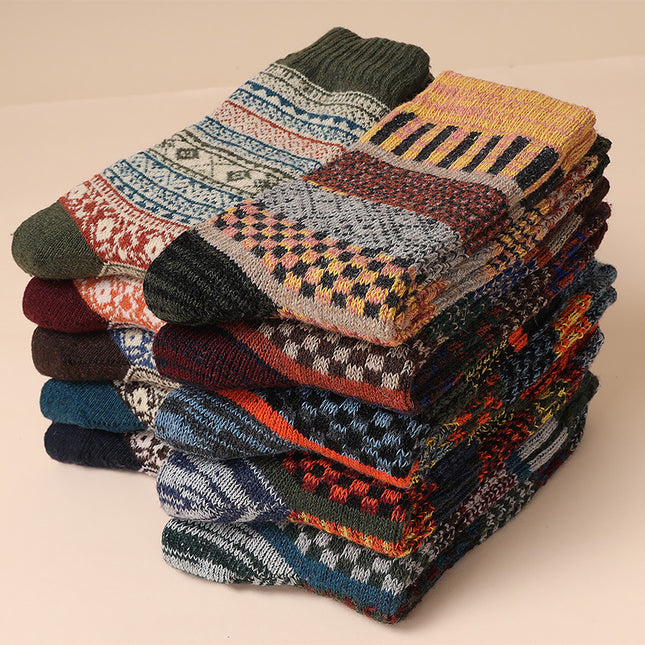 5-10 pairs of retro thick line socks men's stockings autumn and winter warm thickened men's ethnic totem socks winter