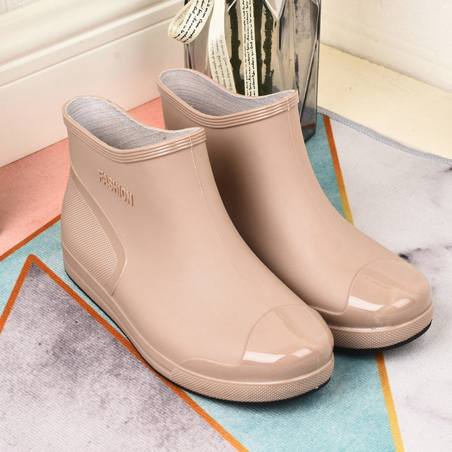 Fashionable women's rain boots low-top rain boots short non-slip fleece-lined water boots warm cover shoes comfortable wear-resistant youth comfortable