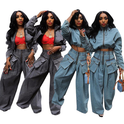 Ts1288 Cross-Border Supply New European and American Clothing Casual Loose Denim Suit