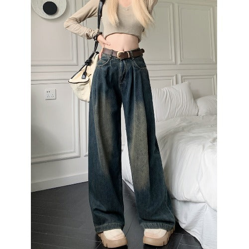 Vintage Straight-Leg Jeans for Women, Summer New Versatile Loose Casual Comfortable Slim Wide-Leg Pants, Floor-Length Pants